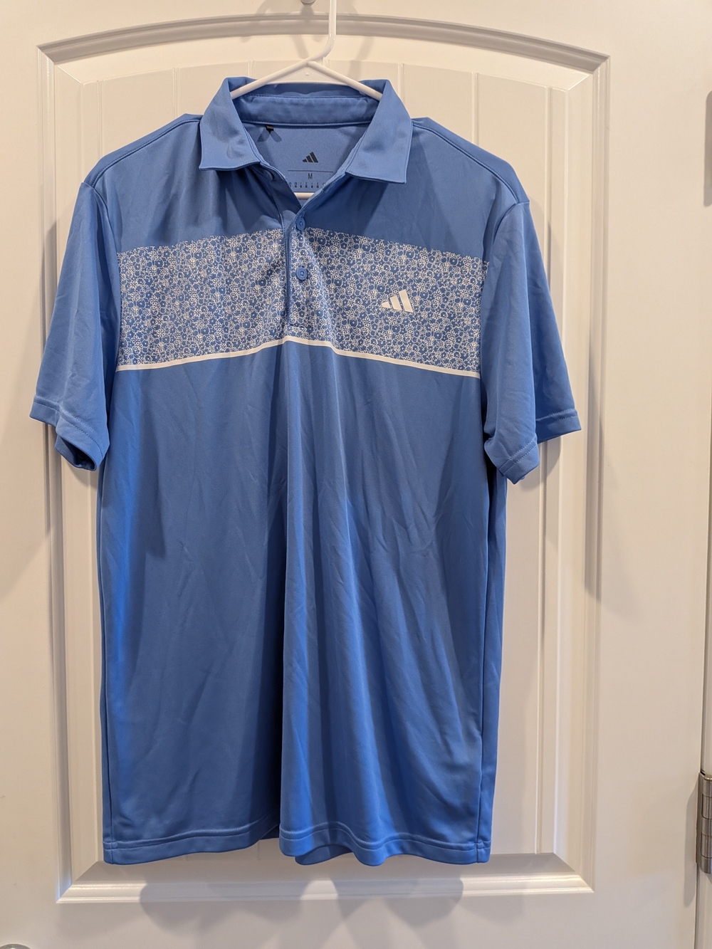 adidas Light Blue Men’s Polo with Floral Chest Band